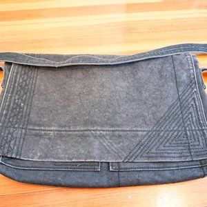 Distressed Dries van Noten black canvas messenger bag